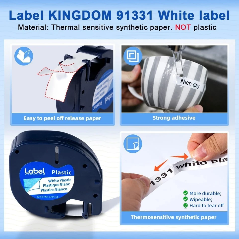 Совместимая пластиковая белая этикеточная лента Dymo LetraTag Refill 91331 12 мм 10 шт. - Изображение 3 из 4