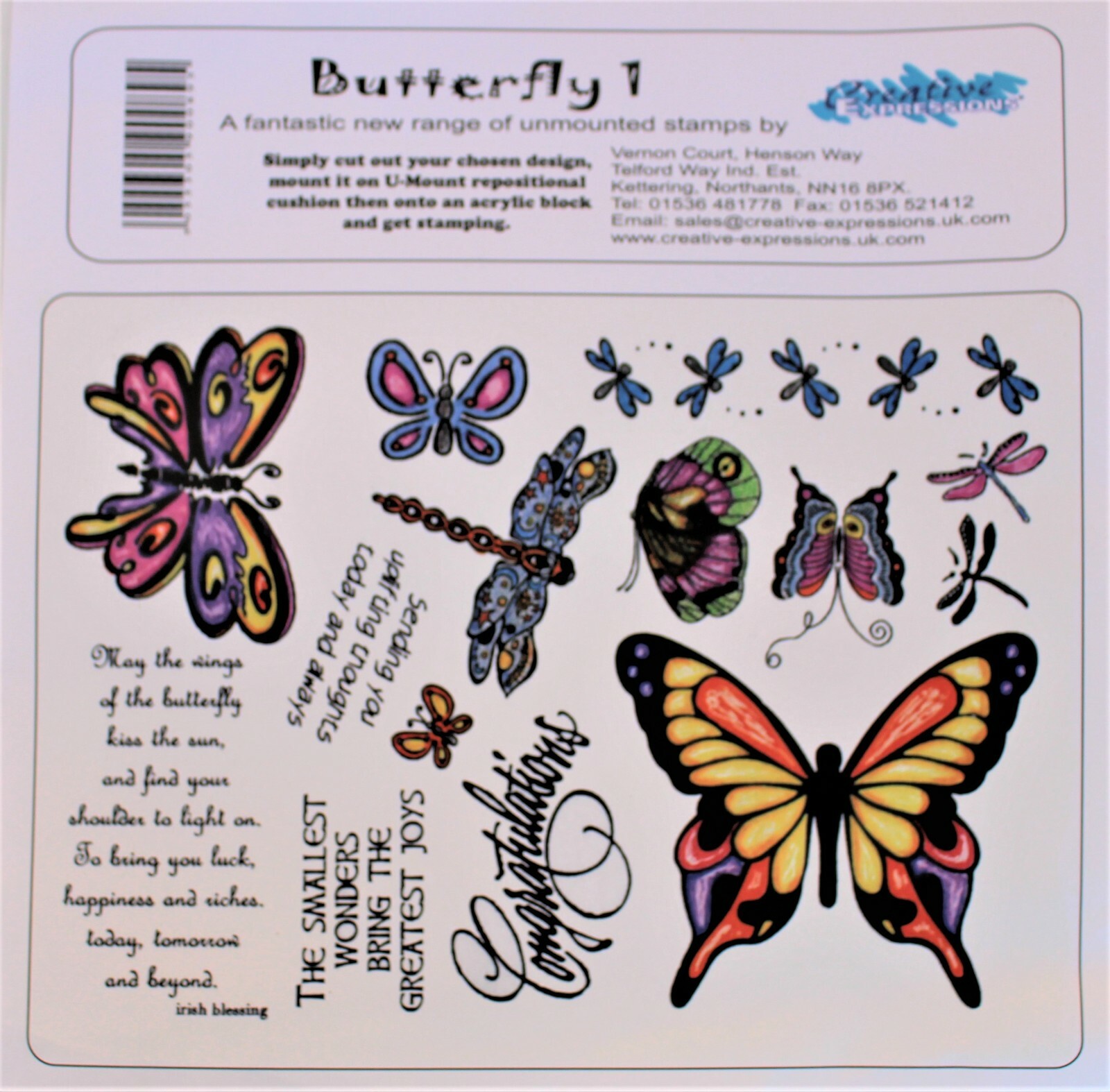 CREATIVE EXPRESSIONS Butterfly Dragonfly Text UNMOUNTED 20x15cm A5 Stamp Plate