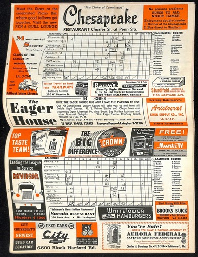 Washington Senators 1962 @ Baltimore Orioles Program Ex 78368b5 - Imagen 2 de 2