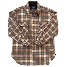 Vintage Pendleton Wool Shirt Mens Large Tan Plaid Long Sleeve Made In USA
