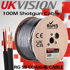 UKVISION 100M 2-CORE RG59 COAXIAL CCTV SECURITY CAMERA CABLE LEAD WIRE ROLL UK