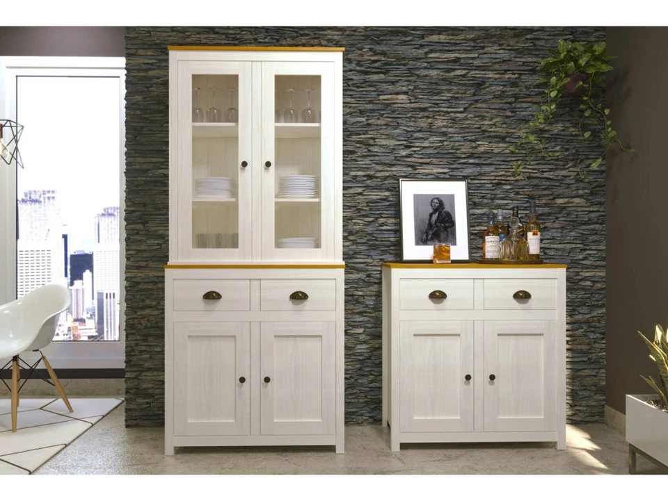 Sideboard Kommode Schrank Kiefer massiv Massivholz TRICO 2T 2SK Weiß White wash - Bild 2 von 2