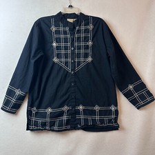 Anthony Originals shirt blouse women Medium black sequins artsy art to wear