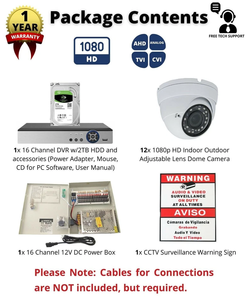 Evertech 12 Camera System 1080p HD Metal Security Camera 16ch DVR NO Cables - Image 2 of 4