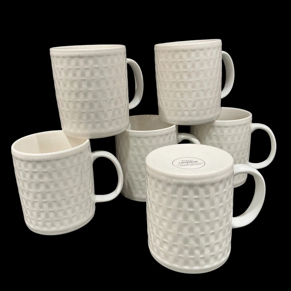 Juego de 6 mimbre Oneida blanco 12 oz. Tazas de café tazas de té cacao lote seis 4+2 Foto 3 de 4