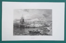 ALGERIA View of Algiers Seaport Schooner Ship - 1863 Original Antique Print