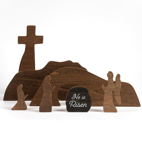 He Is Risen Easter Tabletop Decor Indoor, Empty Tomb Resurrection Scene Wooden,