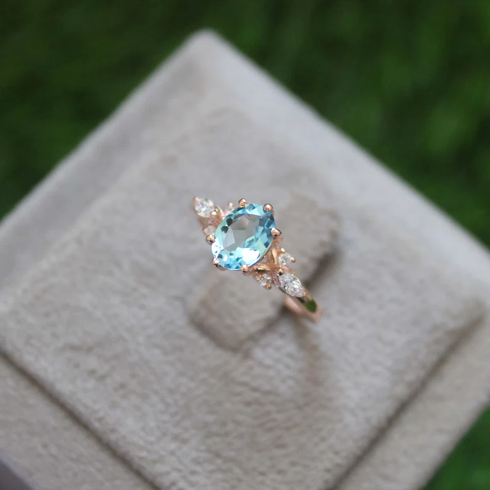 Anillos topacio azul anillos moissanita chapados en oro anillo de bodas de plata 925 para él Foto 3 de 4