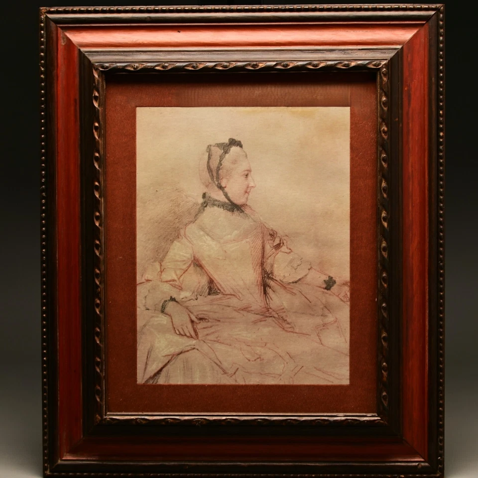 Impressão litográfica retrato feminino perfil original vintage Jean Etienne Liotard - Imagem 2 de 4