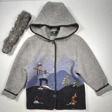 Vtg Giesswein Austria Wool Embroidered Scenic Snow Skiing Hooded Jacket Size 8