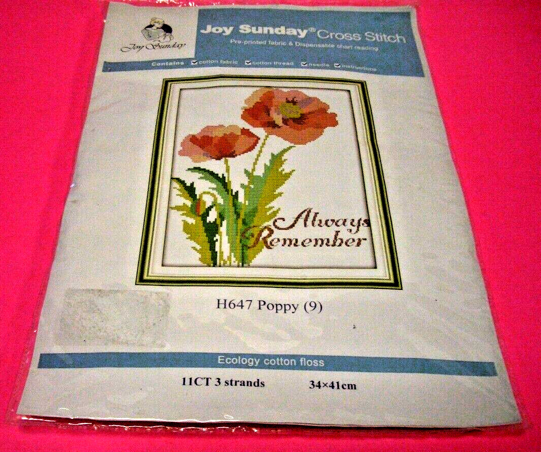 Kit # H647 - Poppy (9) 11ct 3 Strands 34 X 41cm - New