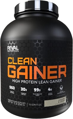 Rivalus Clean Gainer - Cookies & Cream, 5lbs, 30G Protein, Lean, Free Shipping