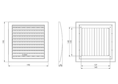 Lüftungsgitter Anthrazit - 190 mm x 190 mm - mit Einbaurahmen & Rolladen -