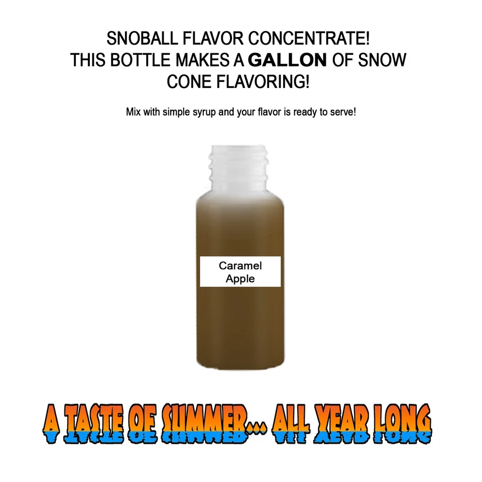 SUMMER SNOW ENTERTAINMENT CARAMEL APPLE MIX SNOW CONE/ SHAVED ICE Flavor CONCENTRATE MAKES 1 GALLON