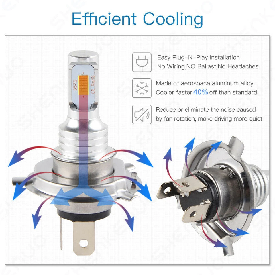 H4 LED Headlight Bulb Kit 8000k Ice Bule For 2009-2015 Yamaha YW125 Zuma 125 - Image 2 of 4