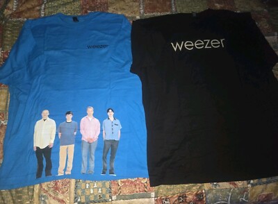 UNWORN 2 Weezer T-Shirts Blue Album Turquoise & black w/ band logo