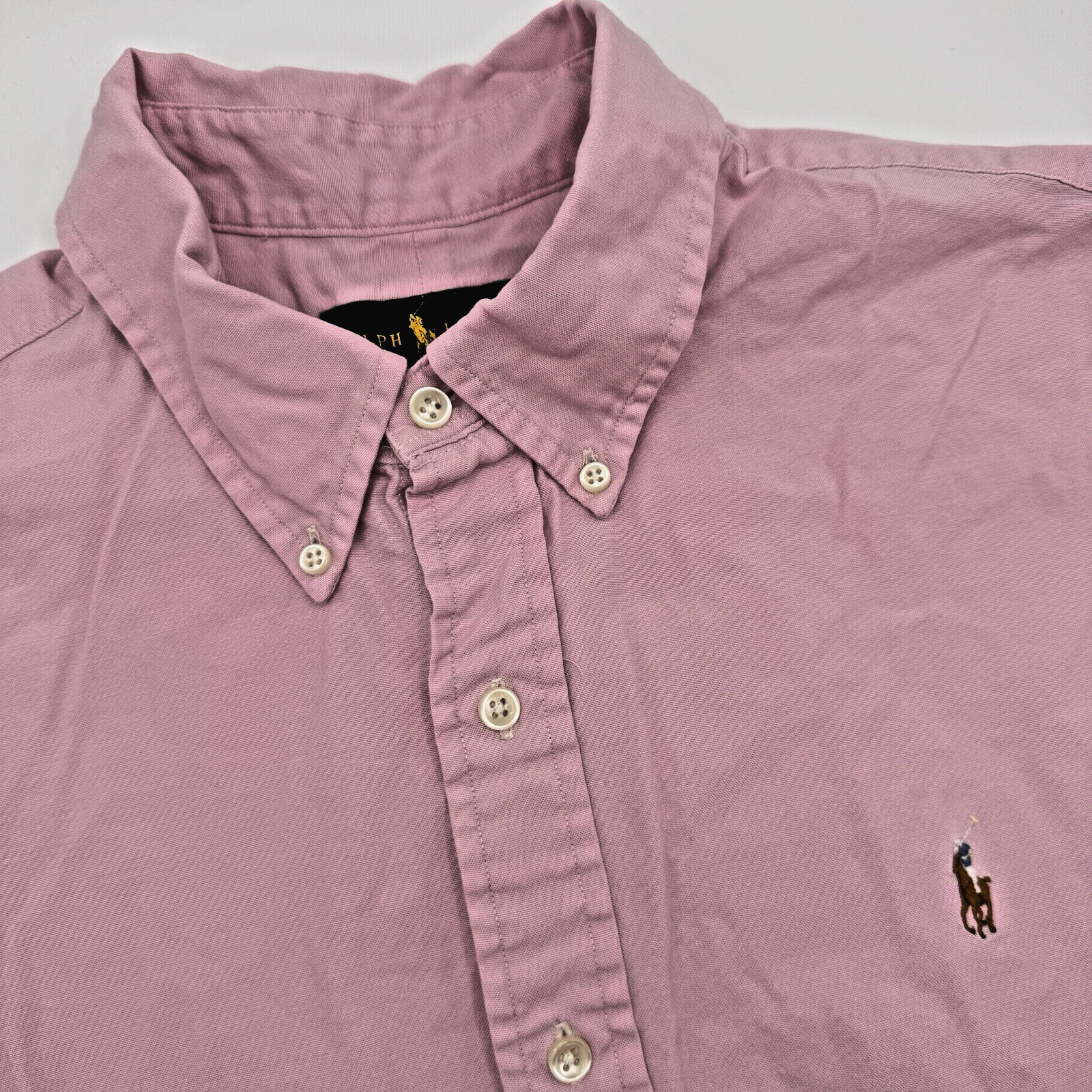 Polo Ralph Lauren uomo XL rosa tinta unita manica corta camicia abbottonata carne pony
