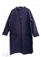 COS Long RAISED RIB CARDIGAN Navy Blue COTTON KNIT COAT Textured COATIGAN Size S