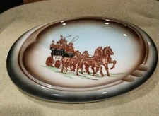 Vintage Ceramic Ashtray Stagecoach Carriage Scene 3 Rests Brown Fade MCM