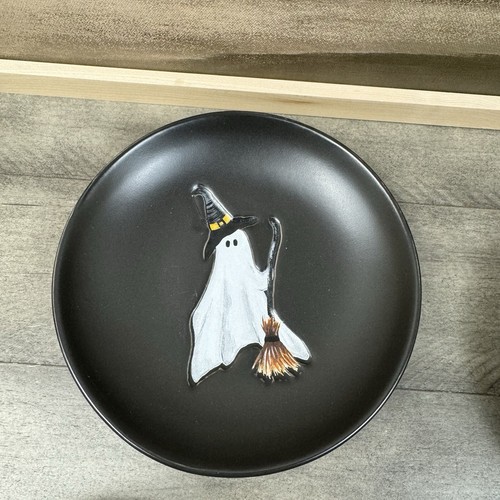 Pottery Barn Scary Squad Stoneware Appetizer Plates Mixed Set/4 Black Halloween - Picture 6 of 10