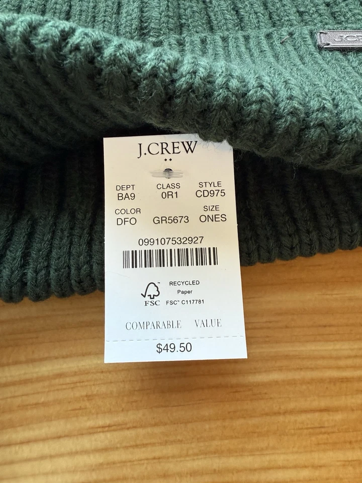 Gorro para hombre J.Crew verde acanalado mezcla de lana nuevo con etiquetas | TALLA ÚNICA | $49.50 Foto 4 de 4