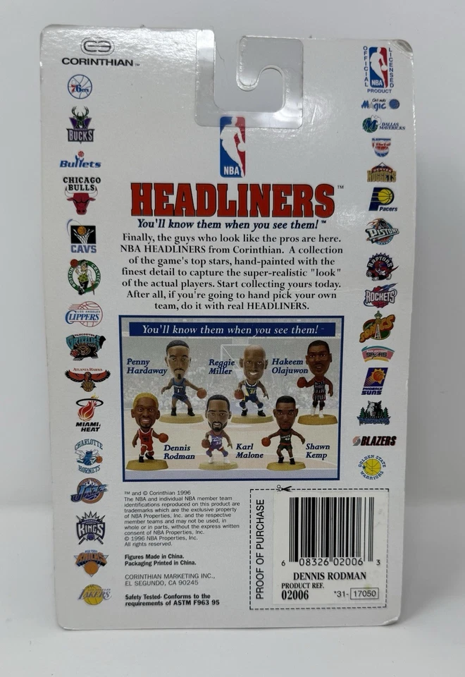 1996 NBA Corinthian Headliners Dennis Rodman Chicago Bulls Action Figure ERROR. - Image 2 of 2