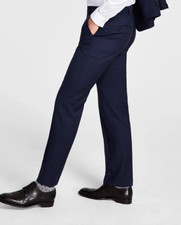 Michael Kors Men Classic Fit Stretch Wool Blend Suit Pants Navy Plaid 38X30