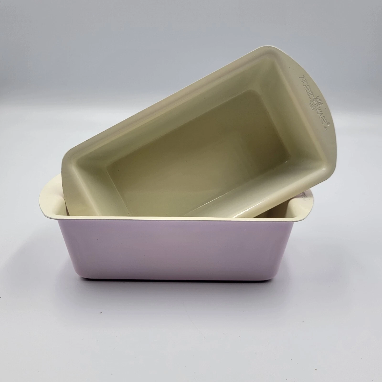 SET OF 2 NORDIC WARE SMALL MINI SLICE LOAF BREAD BAKING PAN PINK LAVENDER