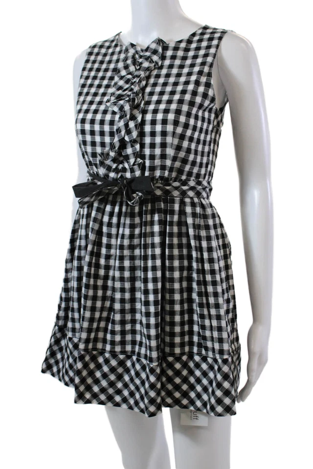 Mayoral Childrens Girls Plaid Ruffled A Line Dress Black White Cotton Size 14 - Image 2 of 4