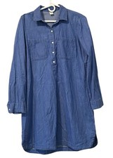 Old Navy Shirt Dress Women Size Medium Blue Chambray Button Down Casual Cotton