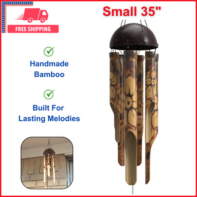 Nalulu Rustic Bamboo Wind Chimes - Outside Outdoor Wooden Windchimes, Small 35''
