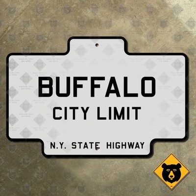 Buffalo New York city limit state highway road sign 1922 marker boundary 15x10
