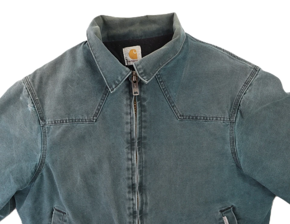 VTG 90s CARHARTT J14 JQ1643 Men's Hunter Green Santa Fe Flannel Lined Jacket - Image 3 of 4