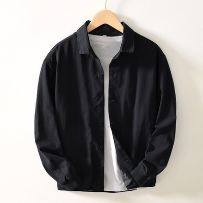Spring Men Cotton Shirt Jacket Casual Blouse Button Down Long Sleeve Jacket