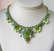Vintage JULIANA RHINESTONE NECKLACE Green/ Aurora Borealis 1950s