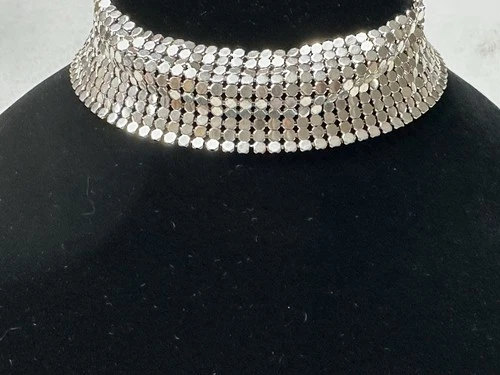Vintage Style Wide Silver Tone Mesh Choker Necklace n0159