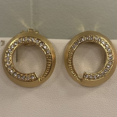 Stunning Vintage Nadri Signed Earrings Goldtone W/crystals Comfortable Clip-on