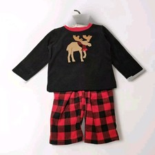 Carter's Toddler 18 Months Old Pajama Set Plaid Moose