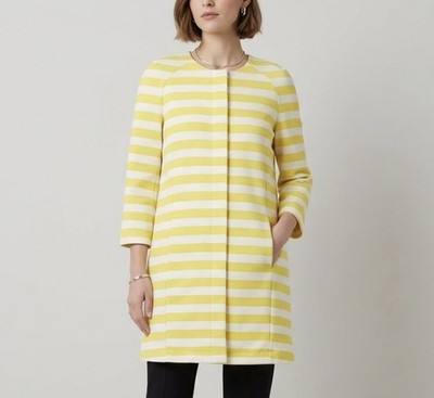 PATRIZIA PEPE Yellow White Striped Topper Coat Mod A-Line Collarless Italy 46 L