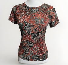 90s Vintage Boho Cottage Paisley Print Baby Tee Womens Made in USA Short Sleeve