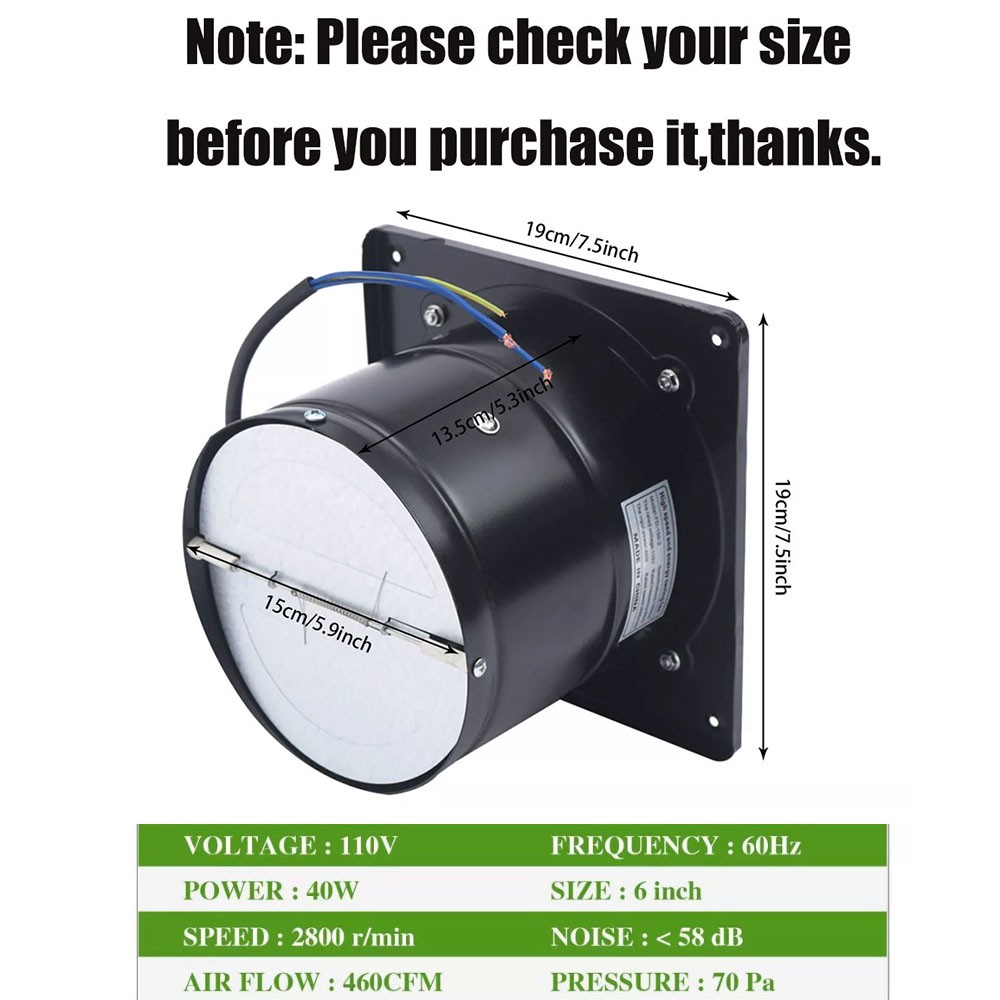 6" Black Exhaust Fan Small Fume Extractor Ventilation Fan for Shop Chicken Coop