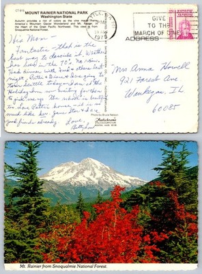 Mount Rainier National Park Postcard 1974 Snoqualmie Forest Autumn Colors WA