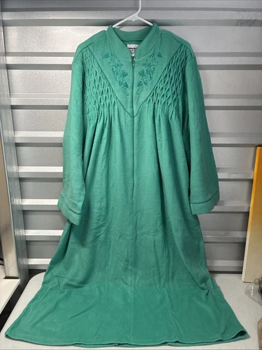 Vtg Anthony Richards Teal Blue Fleece Robe Housecoat Nightgown 1/2 Zip Sz 3XL
