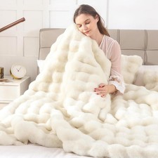 Luxury Faux Fur Throw Blanket, 1000 GSM Fluffy Bubble Blanket for B... Fast Ship