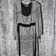 Urban Behaviour Black & White Boho Style Pattered Layered Dress UK 14
