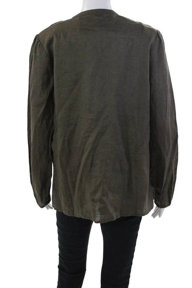 Blusa de lino verde con dobladillo abertura manga larga James Perse estándar para mujer talla 3 Foto 3 de 4