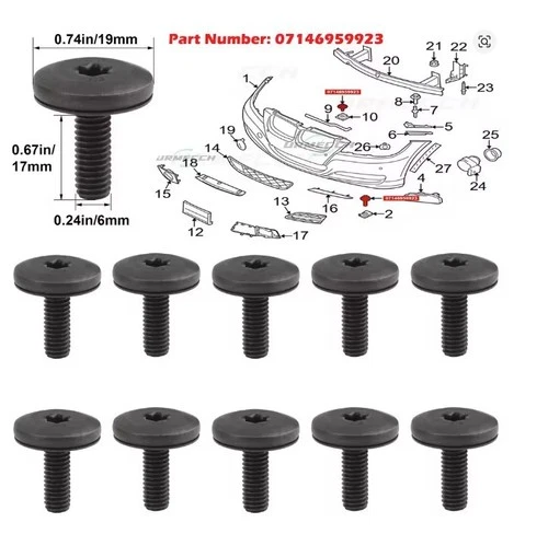 FIT ALFA ROMEO ENGINE COVER UNDERTRAY METAL&nbsp;SCREW TORX HEAD TRIM CLIP 10x - Picture 1 of 7