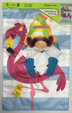 Gnome Riding Flamingo Garden Flag Embroidered 11.5  x18  DoubleSided Meadow Creek