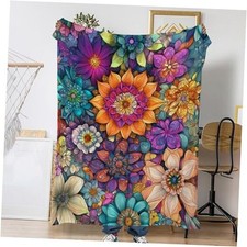 Fall Throw Blanket,Ethic Flower Cozy Plush Fluffy 50" x 60" Vintage Floral