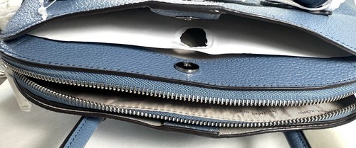Michael Kors Studio Mercer Pebbled Denim Blue Large Dome Satchel Messenger Bag - Picture 7 of 12
